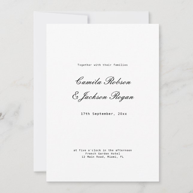 Invitación Boda en Blanco y Negro Old Money (Anverso)