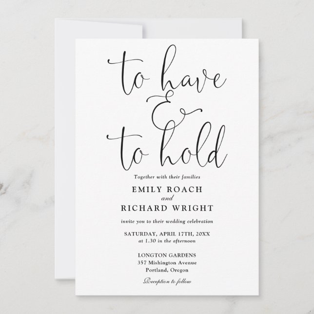 Invitación Boda en blanco y negro para tener y retener guion (Anverso)