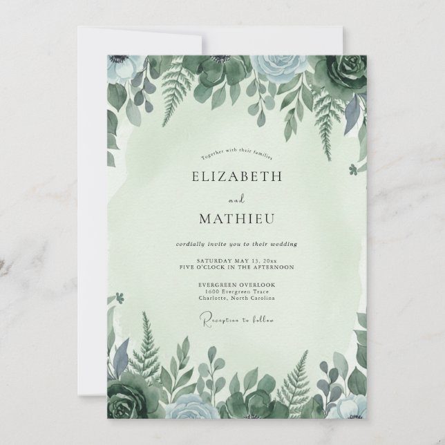Invitación Boda en bosque de helechos salvia (Anverso)
