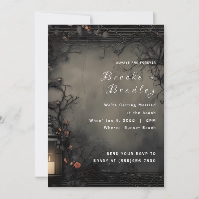 Invitación Boda en Bosque Encantado Gris Oscuro (Anverso)