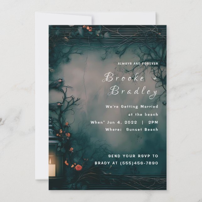 Invitación Boda en Bosque Encantado Oscuro (Anverso)