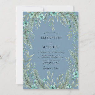 Invitación Boda en bosque leñoso azul pizarra