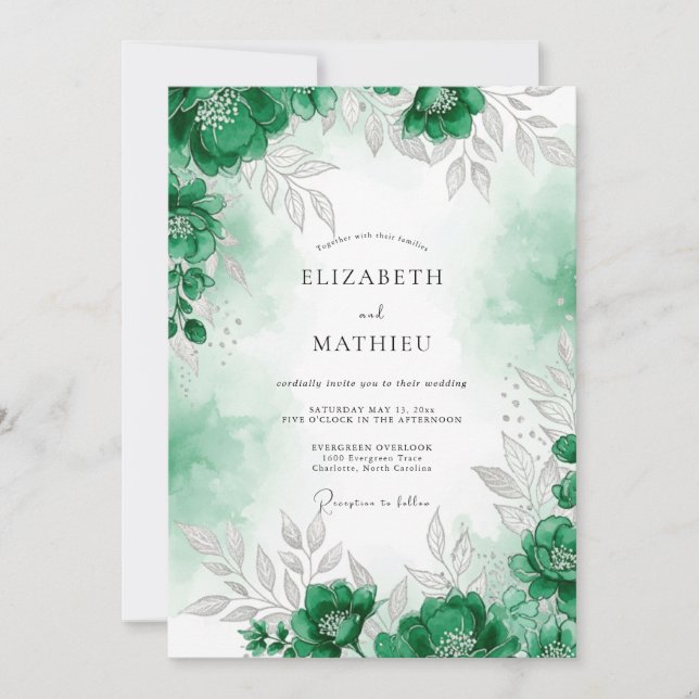 Invitación Boda en bosque refinado esmeralda verde (Anverso)