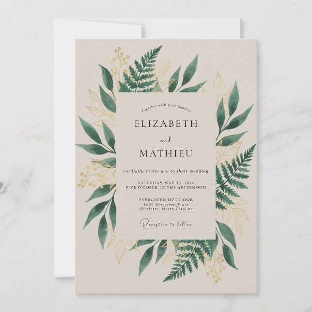 Invitación Boda en bosque verde esmeralda lustroso (Anverso)
