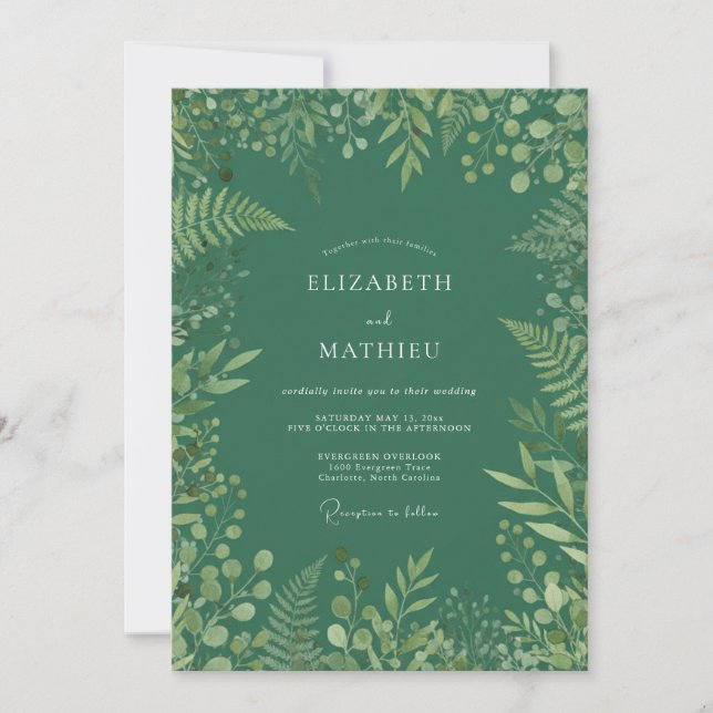Invitación Boda en Bosque Verde Esmeralda Profundo (Anverso)