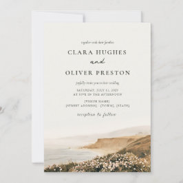 Invitación Boda en Cape Cod con guión de oliva ocre y rosa de