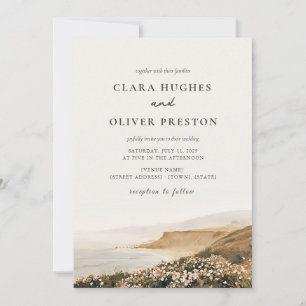 Invitación Boda en Cape Cod con guión de oliva ocre y rosa de