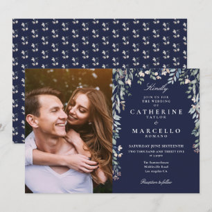 Invitación Boda en cascada de flores silvestres azules de la 