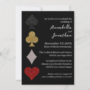 Invitación Boda en Casino de Las Vegas con Brillo sobre Negro