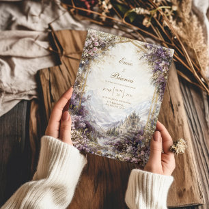 Invitación Boda en Castillo Floral Rosa y Púrpura con Arco Do