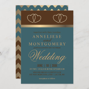Invitación Boda en chocolate y Verde azulado oscuro