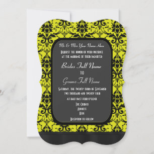 Invitación Boda en damasco amarillo y negro
