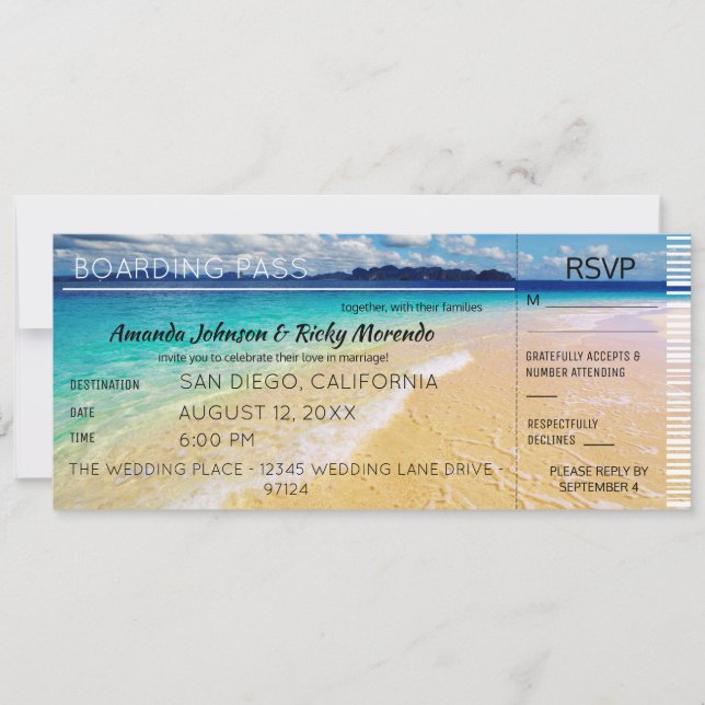 Invitación Boda en Destino de Playa RSVP (Anverso)