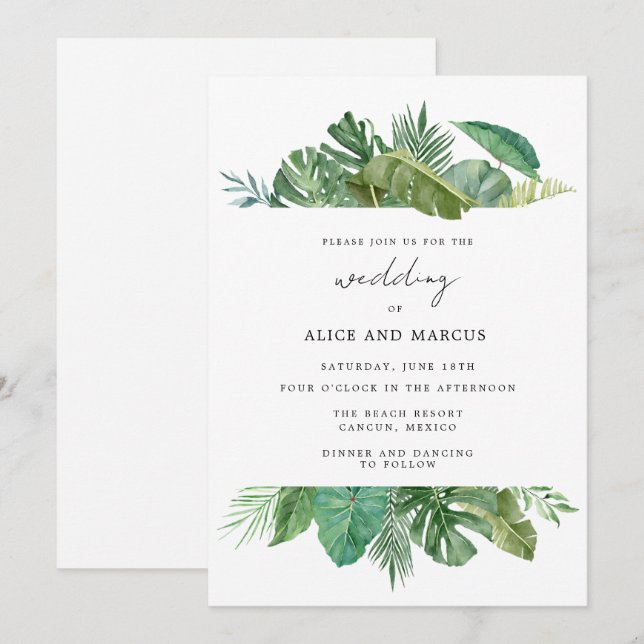 Invitación Boda en Destino de Playa Tropical (Anverso / Reverso)