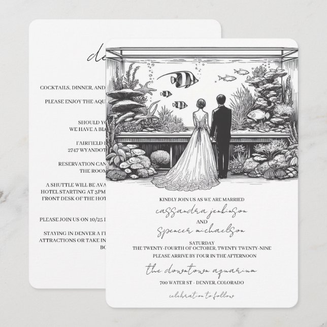 Invitación Boda en el Acuario con Detalles (Anverso / Reverso)