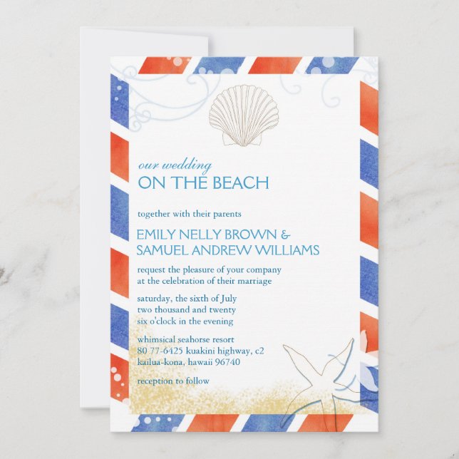 Invitación Boda en el Airmail de playa (Anverso)