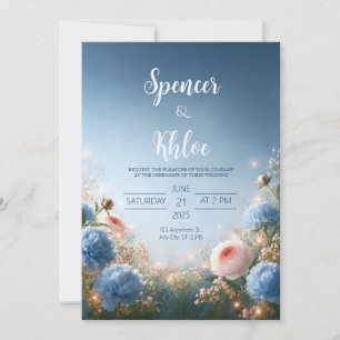 Invitación Boda en el borde del prado azul rubor