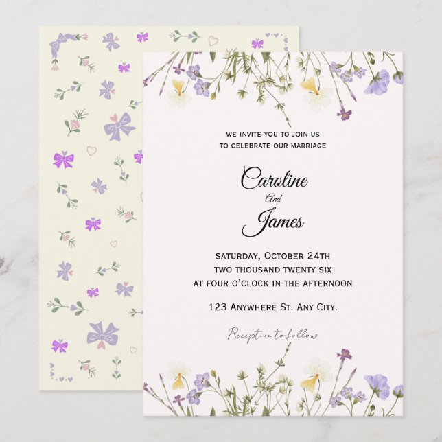 Invitación Boda en el borde del prado de flores silvestres ca (Anverso / Reverso)