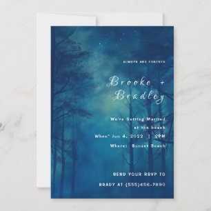 Invitación Boda en el Bosque Azul de Medianoche