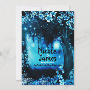 Invitación Boda en el bosque azul encantado de fantasía silve