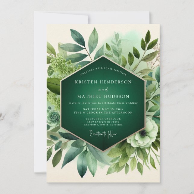 Invitación Boda en el bosque botánico esmeralda (Anverso)