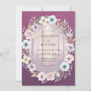 Invitación Boda en el bosque brumoso de ciruela