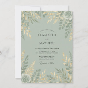 Invitación Boda en el bosque con brillo verde salvia