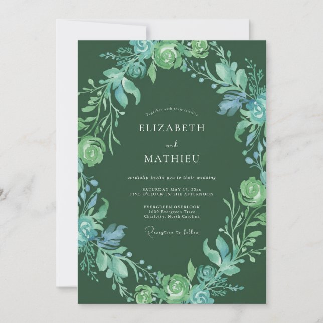Invitación Boda en el bosque con floración esmeralda (Anverso)