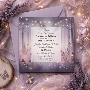 Invitación Boda en el bosque con luces de hadas etéreas