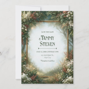 Invitación Boda en el Bosque con Marco Dorado Nebuloso