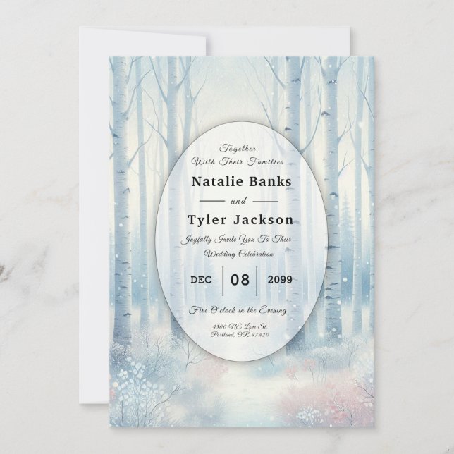 Invitación Boda en el Bosque de Abedul Azul Helado (Anverso)