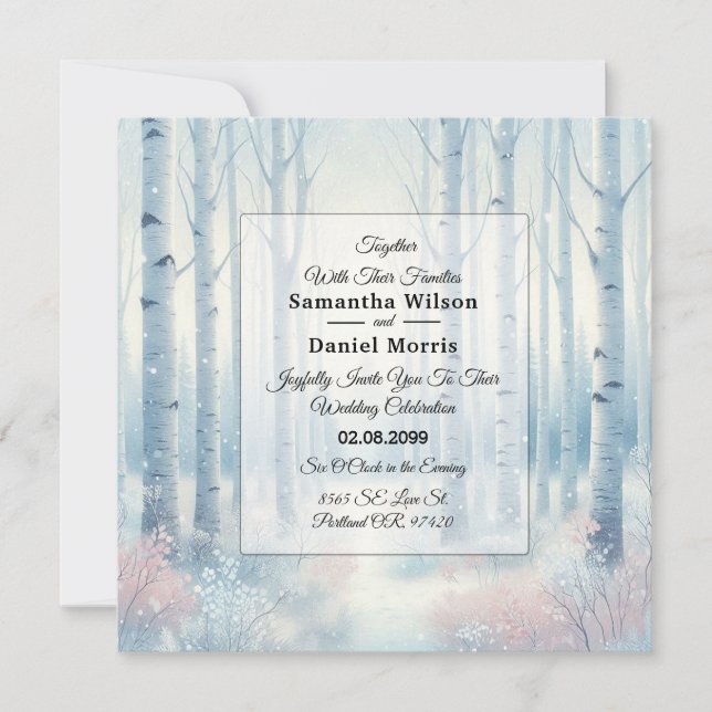 Invitación Boda en el Bosque de Abedul Azul Helado (Anverso)