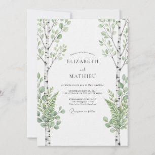 Invitación Boda en el bosque de abedul verde salvia