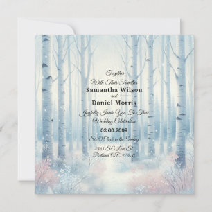 Invitación Boda en el bosque de abedules azules escarchados