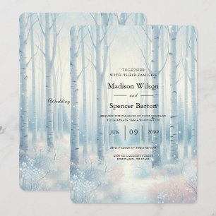 Invitación Boda en el bosque de abedules azules escarchados