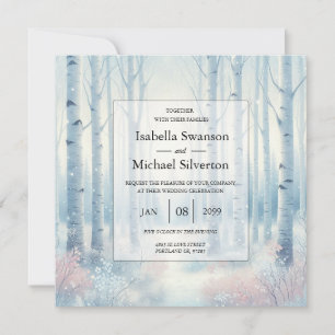 Invitación Boda en el Bosque de Abedules Azules Helados