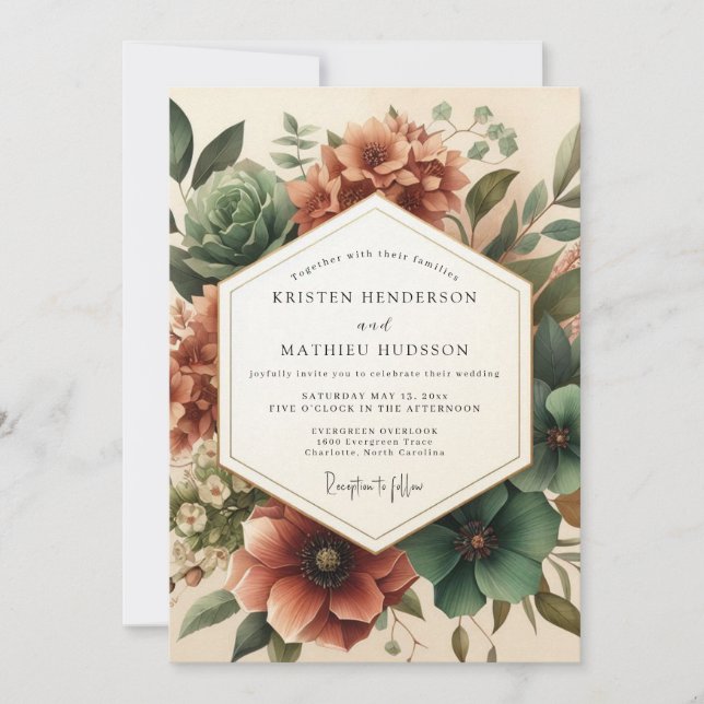 Invitación Boda en el bosque de flor de ámbar (Anverso)