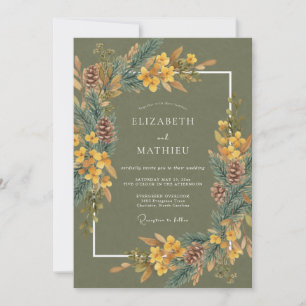 Invitación Boda en el bosque de madera de piña oliva