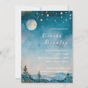 Invitación Boda en el bosque de montaña bajo la luz de la lun