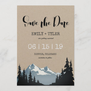 Invitación Boda en el bosque de montaña, guardar la fecha