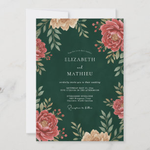 Invitación Boda en el Bosque de Peonía Carmesí