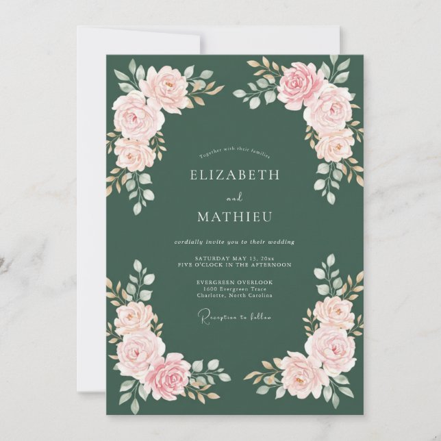 Invitación Boda en el bosque de peonía rosada (Anverso)