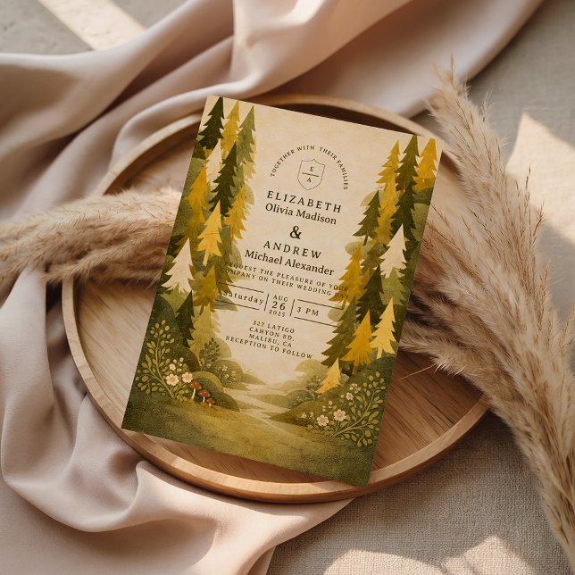 Invitación Boda en el Bosque de Pino Dorado (Subido por el creador)
