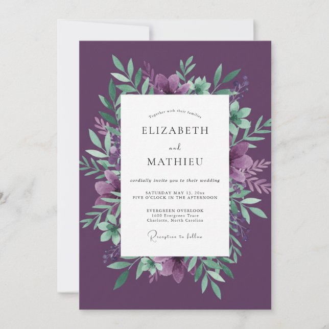 Invitación Boda en el bosque de Plum Moody (Anverso)