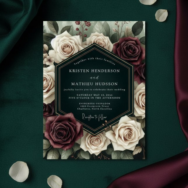 Invitación Boda en el bosque de rosa de Borgoña (Subido por el creador)