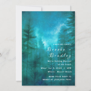 Invitación Boda en el bosque de verde cian y cielo azul