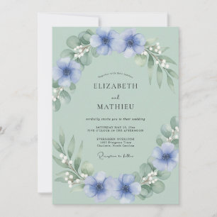 Invitación Boda en el bosque de verde salvia y pervinca
