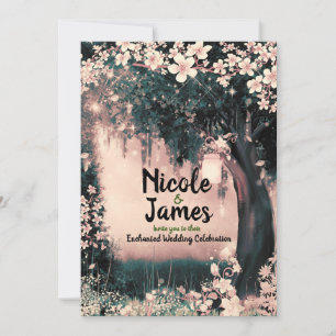 Invitación Boda en el bosque encantado de fantasía de madera 