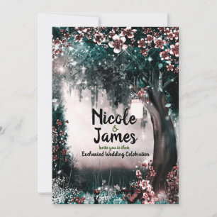 Invitación Boda en el bosque encantado de fantasía de madera 