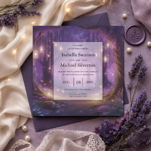 Invitación Boda en el Bosque Encantado Violeta a Medianoche
